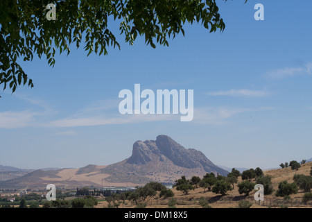 Unusual natural rock formation near Antequera, Andalucia, Spain. Looks like an Indian Chief's face lying down. Stock Photo