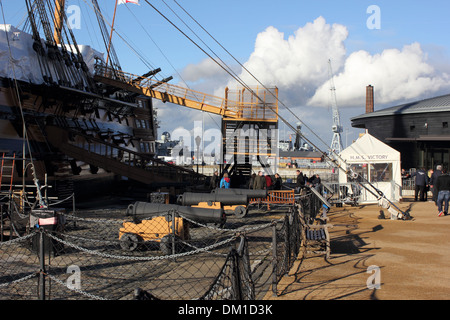 Tourists visiting Hms victory which was Admiral Lord Nelsons flagship Stock Photo