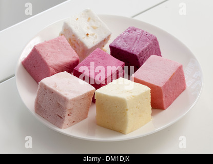 marshmallows on a white plate Stock Photo