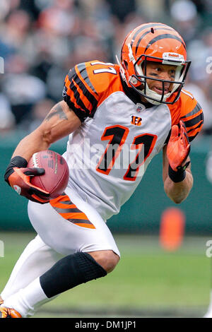 Cincinnati wide receiver Laveranues Coles (11) during game action at the  Oakland Coliseum, also known as