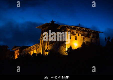 Bhutan, Bumthang Valley, Jakar Dzong, monastery illuminated at night Stock Photo