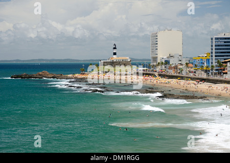 Barra Beach and Farol da Barra Lighthouse in Salvador, Brazil Stock Photo