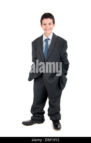 Young boy dressed with a big man's suit Stock Photo