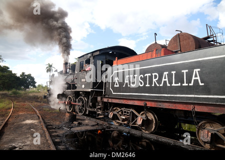 Working steam engine, in a village called Australia, Cuba, Caribbean Stock Photo