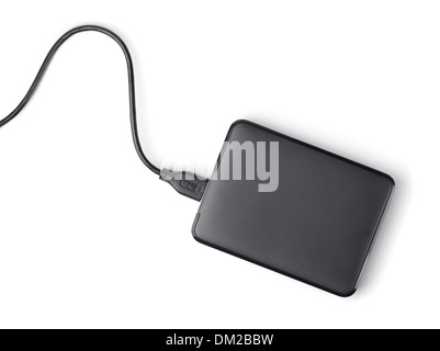 Top view of external hard disk isolated on white Stock Photo