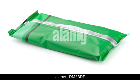 Green foil food package isolated on white Stock Photo