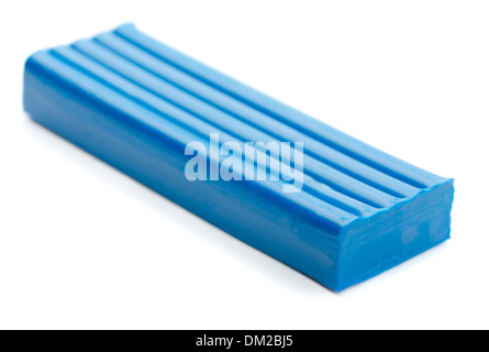 Blue bar of plasticine isolated on white Stock Photo