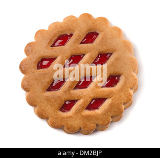 Single cookie with fruit jam filling isolated on white Stock Photo