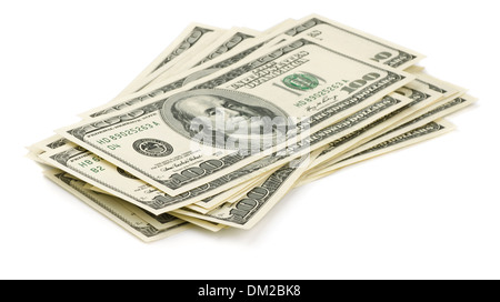 Stack of one hundred dollars bills isolated on white Stock Photo