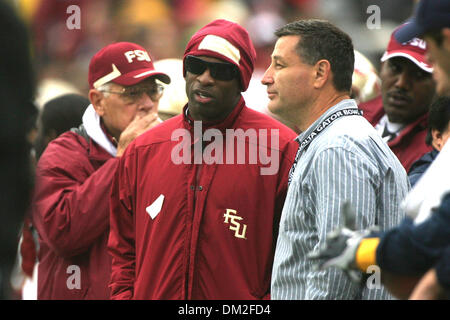 Former Florida State player Deion Sanders watches the first half action in the Konica Minolta Gator Bowl between the West Virginia Mountaineers and the Florida State Seminoles at Jacksonville Municipal Stadium in Jacksonville, Florida. Florida State won 33-21. (Credit Image: © Perry Knotts/Southcreek Global/ZUMApress.com) Stock Photo