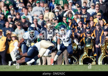 University of Connecticut at University of Notre Dame; Notre Dame wide receiver Armando Allen is tackled just short of the goalline;   Notre Dame Stadium; South Bend, IN (Credit Image: © John Korduner/Southcreek Global/ZUMApress.com) Stock Photo