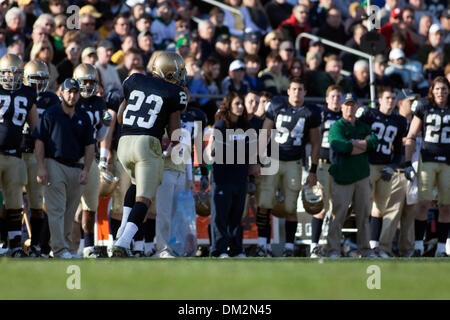 University of Connecticut at University of Notre Dame; Notre Dame wide receiver Golden Tate streaks down the sidelines after catching a pass from Jimmy Clausen;   Notre Dame Stadium; South Bend, IN (Credit Image: © John Korduner/Southcreek Global/ZUMApress.com) Stock Photo