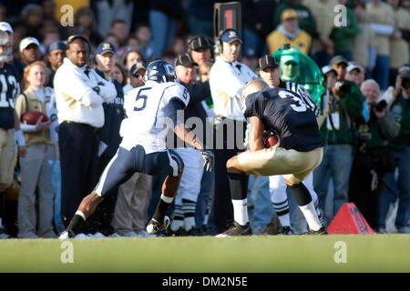 University of Connecticut at University of Notre Dame; Connecticut cornerback Blidi Wreh-Wilson tackles Notre Dame wide receiver Michael Floyd;   Notre Dame Stadium; South Bend, IN (Credit Image: © John Korduner/Southcreek Global/ZUMApress.com) Stock Photo