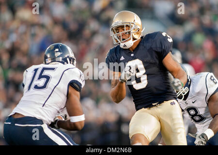 University of Connecticut at University of Notre Dame, Connecticut safety Jerome Junior grabs the ball after it was stripped from Michael Floyd; Notre Dame Stadium; South Bend, IN (Credit Image: © John Korduner/Southcreek Global/ZUMApress.com) Stock Photo