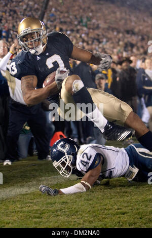 University of Connecticut at University of Notre Dame. Michael Floyd catches a touchdown pass in the back of the endzone from Jimmy ClausenUniversity to tie the score in overtime.   Notre Dame Stadium; South Bend, IN (Credit Image: © John Korduner/Southcreek Global/ZUMApress.com) Stock Photo