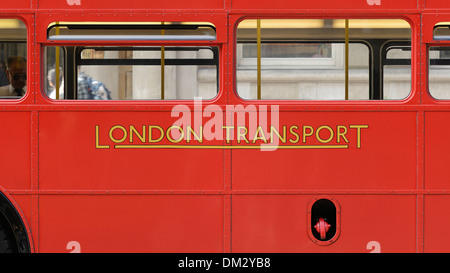 London Transport Sign on the Side of a Routemaster Double Decker Bus, London, UK. Stock Photo