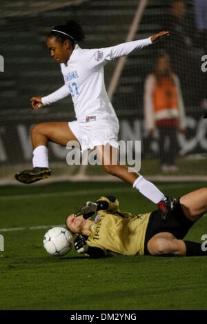 North Carolina Forward Jessica McDonald (47) just misses scoring a goal on this great play by Notre Dame Goalkeeper Nikki Weiss (1)..North Carolina Tar Heels defeated the Fighting Irish of Notre Dame 1 - 0 in the semi finals of the College Cup held at Aggie Soccer Stadium in College Station, Texas. (Credit Image: © Luis Leyva/Southcreek Global/ZUMApress.com) Stock Photo