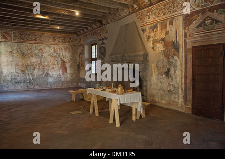 Italy, Lombardy, Cavernago Castle, Malpaga, linked to the history of the commander Bartolomeo Colleoni. Stock Photo