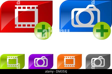 Glossy photo video buttons Stock Vector