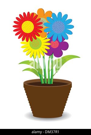 Bright colored flowers in a pot Stock Vector