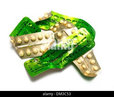 Birth control pill cut out on white background Stock Photo