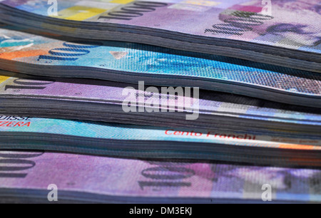 Money finances invest Switzerland Swiss franc symbol concepts restacking Franc Thousand thousand franc note Multi-layered Stock Photo
