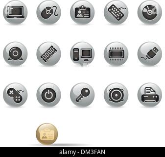 Computer & Devices Web Icons // Metal Round Series Stock Vector