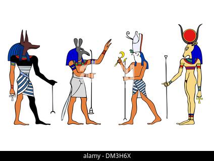 Vector illustration. Silhouette of egyptian gods and silhouette of ...