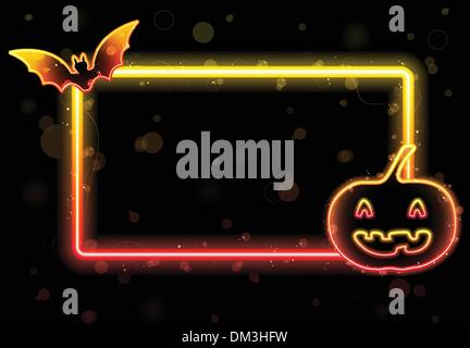 Halloween Lights Frame with Bat and Pumpkin Stock Vector