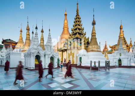 monks at Shwedagon Pagoda, Yangon, Myanmar (Burma) Stock Photo