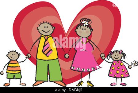 Happy Family in tan skin tone (vector) Stock Vector