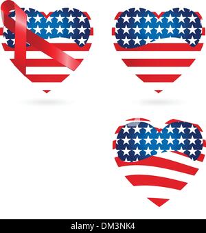 American Hearts with Ribbons Stock Vector