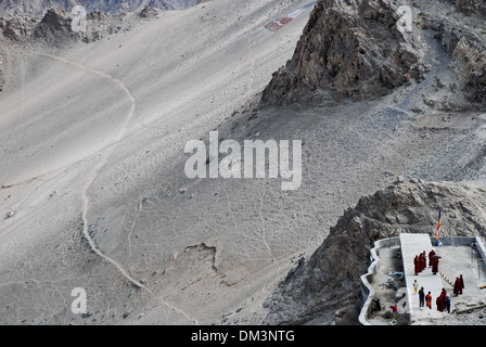 Ladakh, India - 13 July 2009: buddhist monks on the terrace of a monastery Stock Photo