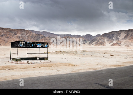 Ladakh, India - 13 July 2009: a bus stop in a remote area. Stock Photo