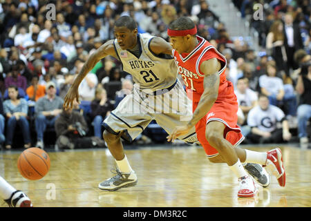 Washington D.C. Verizon Center. .Georgetown guard Jason Clark (21) facing St. John's guard Malik Stith (31), game action in the first half. Georgetown and Harvard were tied at 33 with 3 1/2 minutes left in the first half before the Hoyas took control at both ends of the court to go up 44-33 at halftime. Hoyas defeat Harvard 86-70  (Credit Image: © Roland Pintilie/Southcreek Global/ Stock Photo