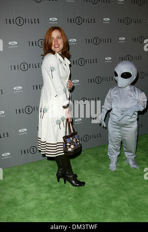 Apr. 27, 2002 - Los Angeles, CALIFORNIA - THE X-FILES SERIES FINALE WRAP PARTY.AT THE HOUSE OF BLUES IN LOS ANGELES, CA.GILLIAN ANDERSON  WITH ALIEN. FITZROY BARRETT /    4-25-2002        K24854FB         (D)(Credit Image: © Globe Photos/ZUMAPRESS.com) Stock Photo