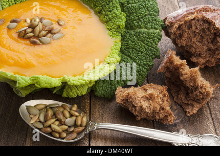 Fresh cooked pumpkin soup Stock Photo