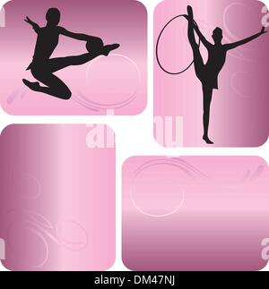 Rhythmic gymnastics silhouettes Stock Vector