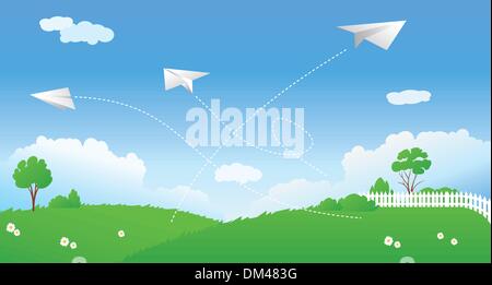 Scene with paper planes Stock Vector