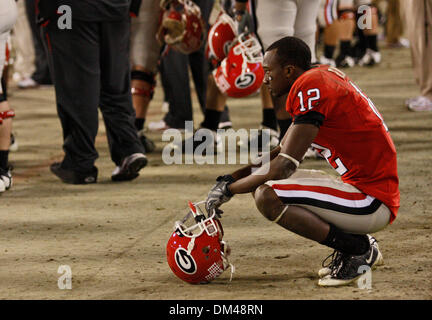 Georgia wide receiver Tavarres King (12) looks on in dejection as the clock winds down at the game against Kentucky at Sanford Stadium at the University of Georgia in Athens, Ga., on Saturday, November 21, 2009. The Wildcats beat the Bulldogs 34-27. (Credit Image: © Daniel Shirey/Southcreek Global/ZUMApress.com) Stock Photo