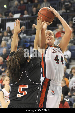 Goznaga's Kelly Bowen (44) makes a basket over Cal State Northridge's Katrina Thompson during the first half of a NCAA college basketball game held at the McCarthey Athletic Center in Spokane WA. (Credit Image: © James Snook/Southcreek Global/ZUMApress.com) Stock Photo