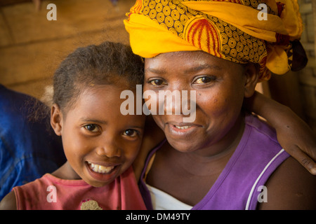 Portrait of mother and child in Fenerive Est, Madagascar.