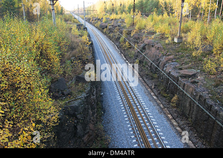 Railroad in rock tunnel, view from above Stock Photo