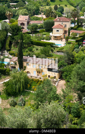 View from hilltop village on residential neighborhood, Saint-Paul-de-Vence, southeastern France, French Riviera, Europe Stock Photo