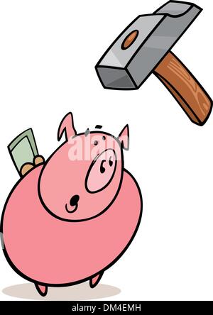 Illustration of frightened piggy bank and hammer Stock Vector Image ...