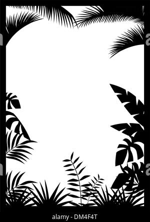 Jungle rain forest graphic black white landscape sketch illustration ...