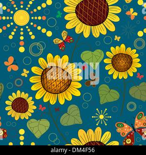 Seamless floral dark blue summer pattern Stock Vector