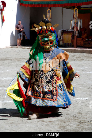 Ladakh, India - 20 July 2009: the Cham dance performed by a Lama in a colorful mask during the Phyang Festival Stock Photo