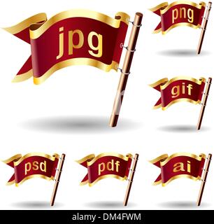 Image file icons on vector flag buttons Stock Vector