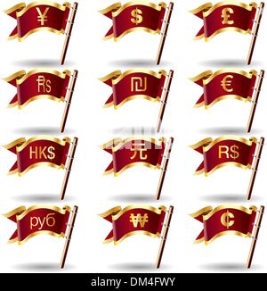 International currency icons on vector flags Stock Vector